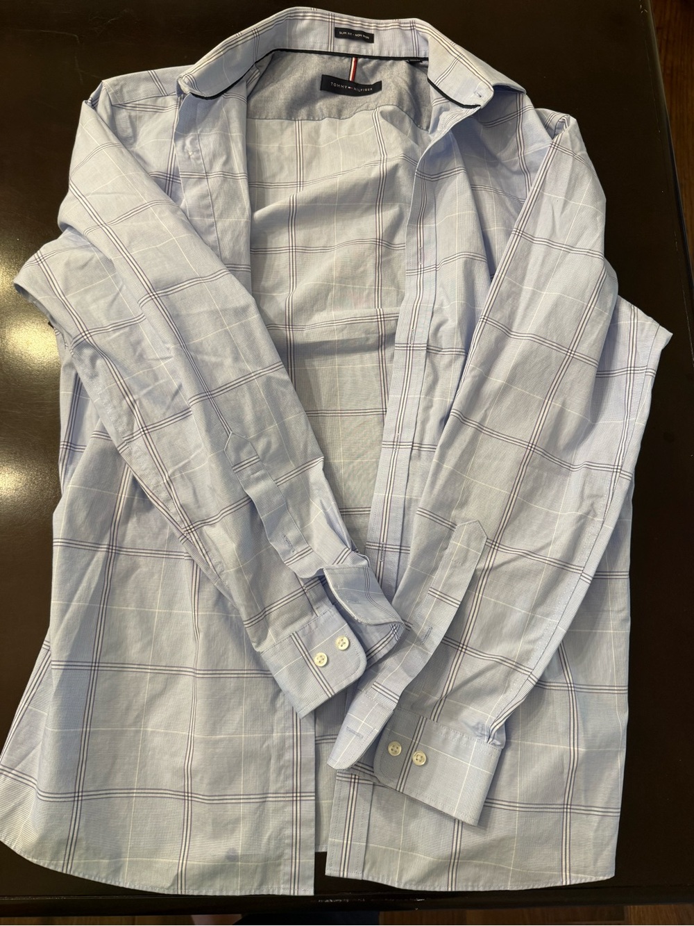 Tommy Hilfiger Light Blue Dress Shirt with Navy Logo Trim